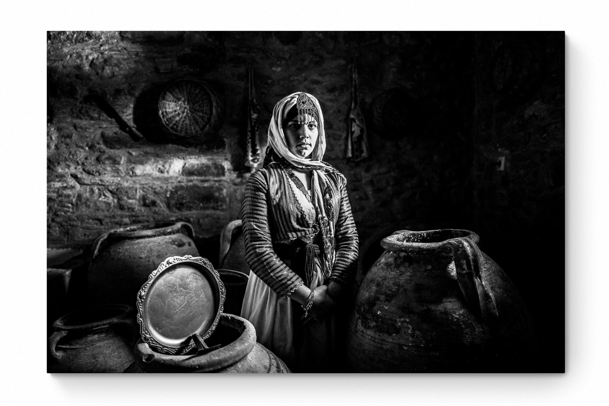 Black and White Photography Wall Art Greece | Traditional costume of Gennadi in a traditional house Rhodes by George Tatakis - whole photo