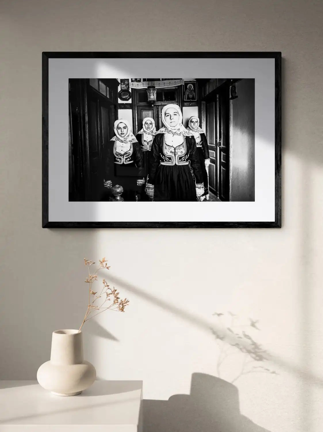Black and White Photography Wall Art Greece | Costumes of Geraki in a traditional home Lakonia Peloponnese by George Tatakis - single framed photo