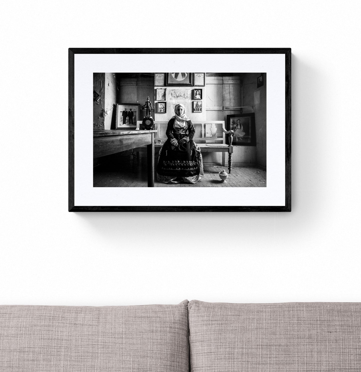 Black and White Photography Wall Art Greece | Costume of Geraki in a traditional home Lakonia Peloponnese by George Tatakis - single framed photo