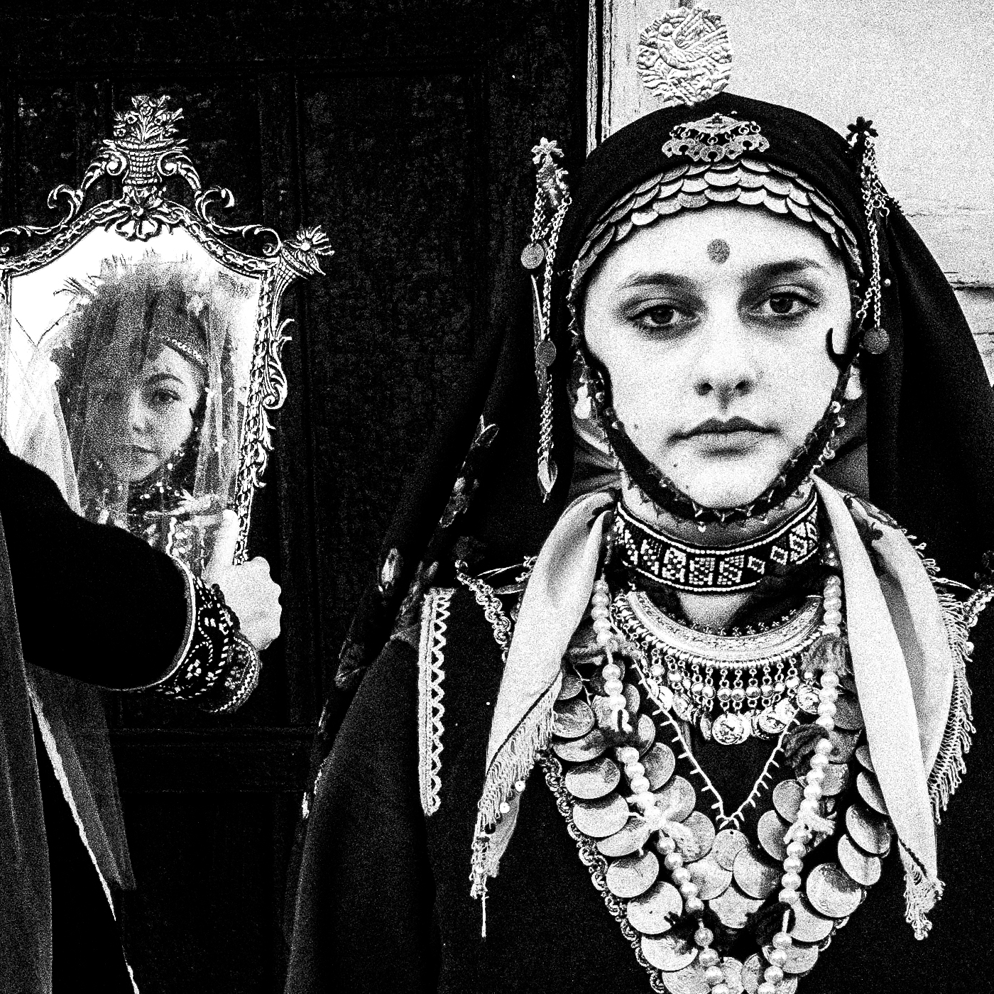 Black and White Photography Wall Art Greece | Bride at Isaakion holding mirror Thrace by George Tatakis - detailed view