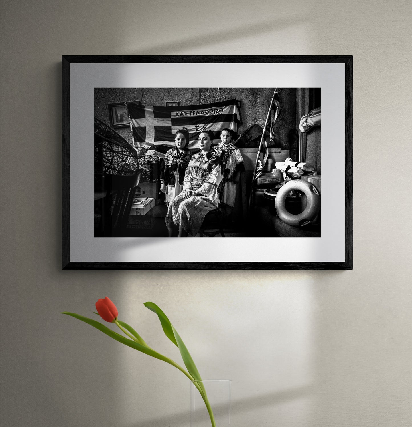 Black and White Photography Wall Art Greece | Costumes of Kastellorizon island in a traditional local house Dodecanese Greece by George Tatakis - single framed photo