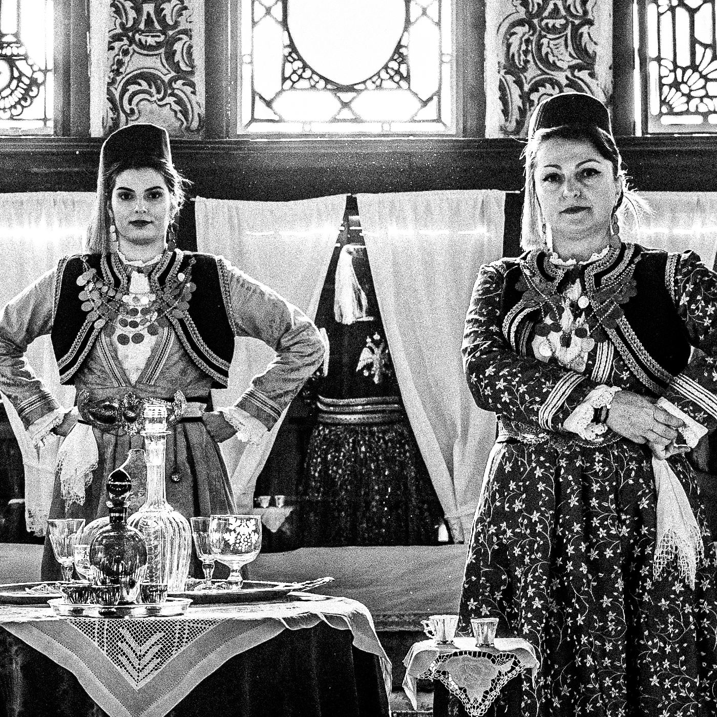 Black and White Photography Wall Art Greece | Urban costumes of Kastoria in a traditional living room W. Macedonia by George Tatakis - detailed view