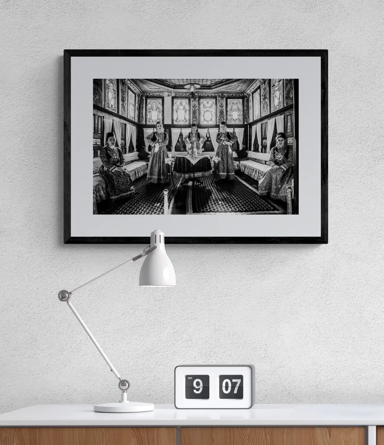 Black and White Photography Wall Art Greece | Urban costumes of Kastoria in a traditional living room W. Macedonia by George Tatakis - single framed photo