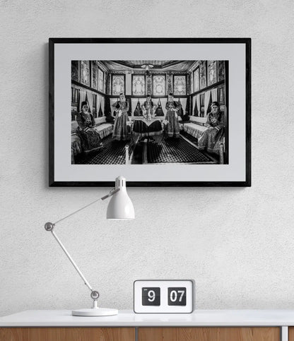 Black and White Photography Wall Art Greece | Urban costumes of Kastoria in a traditional living room W. Macedonia by George Tatakis - single framed photo