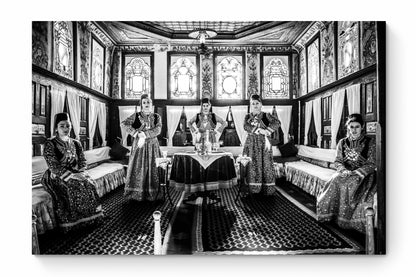 Black and White Photography Wall Art Greece | Urban costumes of Kastoria in a traditional living room W. Macedonia by George Tatakis - whole photo