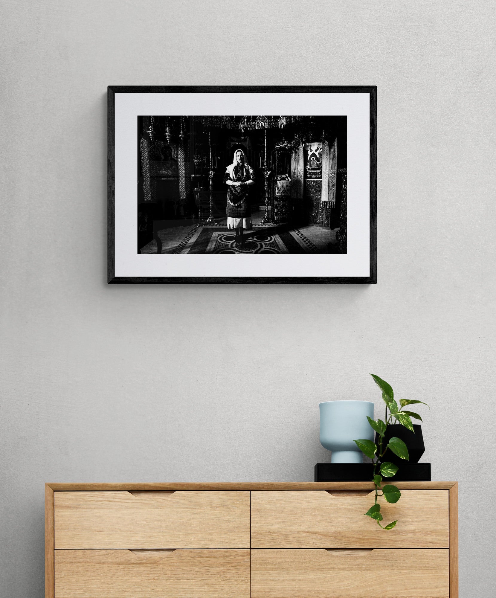 Black and White Photography Wall Art Greece | Costume of Kladorachi at a local church Florina W. Macedonia by George Tatakis - single framed photo