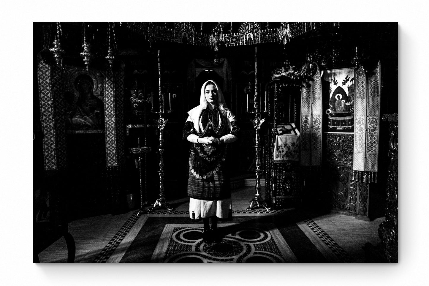 Black and White Photography Wall Art Greece | Costume of Kladorachi at a local church Florina W. Macedonia by George Tatakis - whole photo