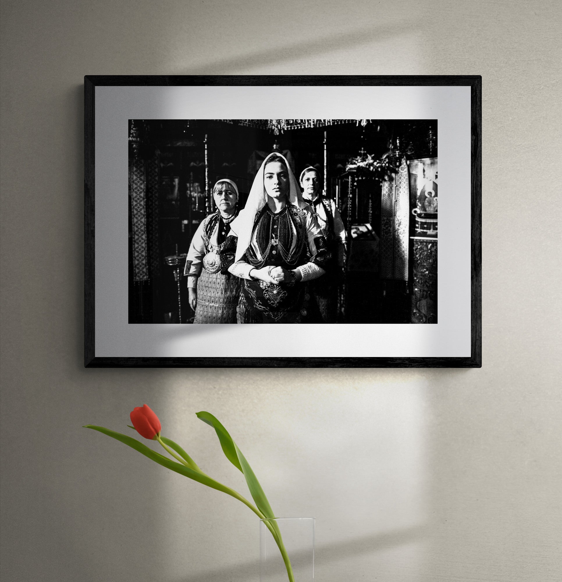 Black and White Photography Wall Art Greece | Costumes of Kladorachi at a local church Florina W. Macedonia by George Tatakis - single framed photo
