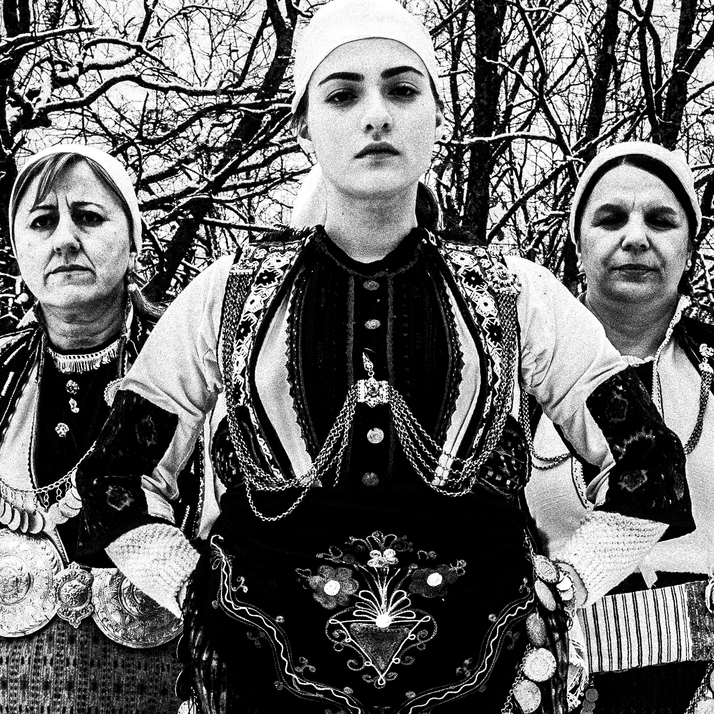 Black and White Photography Wall Art Greece | Costumes of Kladorachi in the snow Florina W. Macedonia by George Tatakis - detailed view