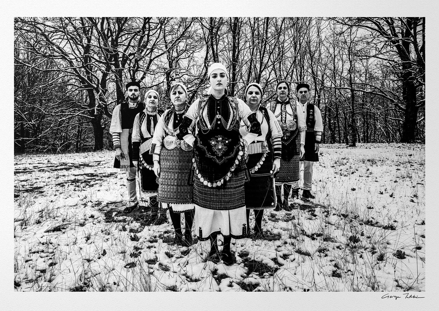 Black and White Photography Wall Art Greece | Costumes of Kladorachi in the snow Florina W. Macedonia by George Tatakis