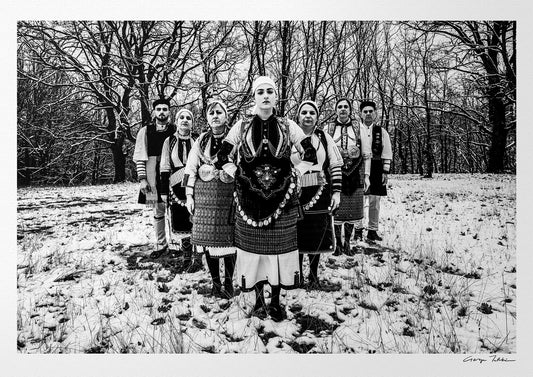 Black and White Photography Wall Art Greece | Costumes of Kladorachi in the snow Florina W. Macedonia by George Tatakis