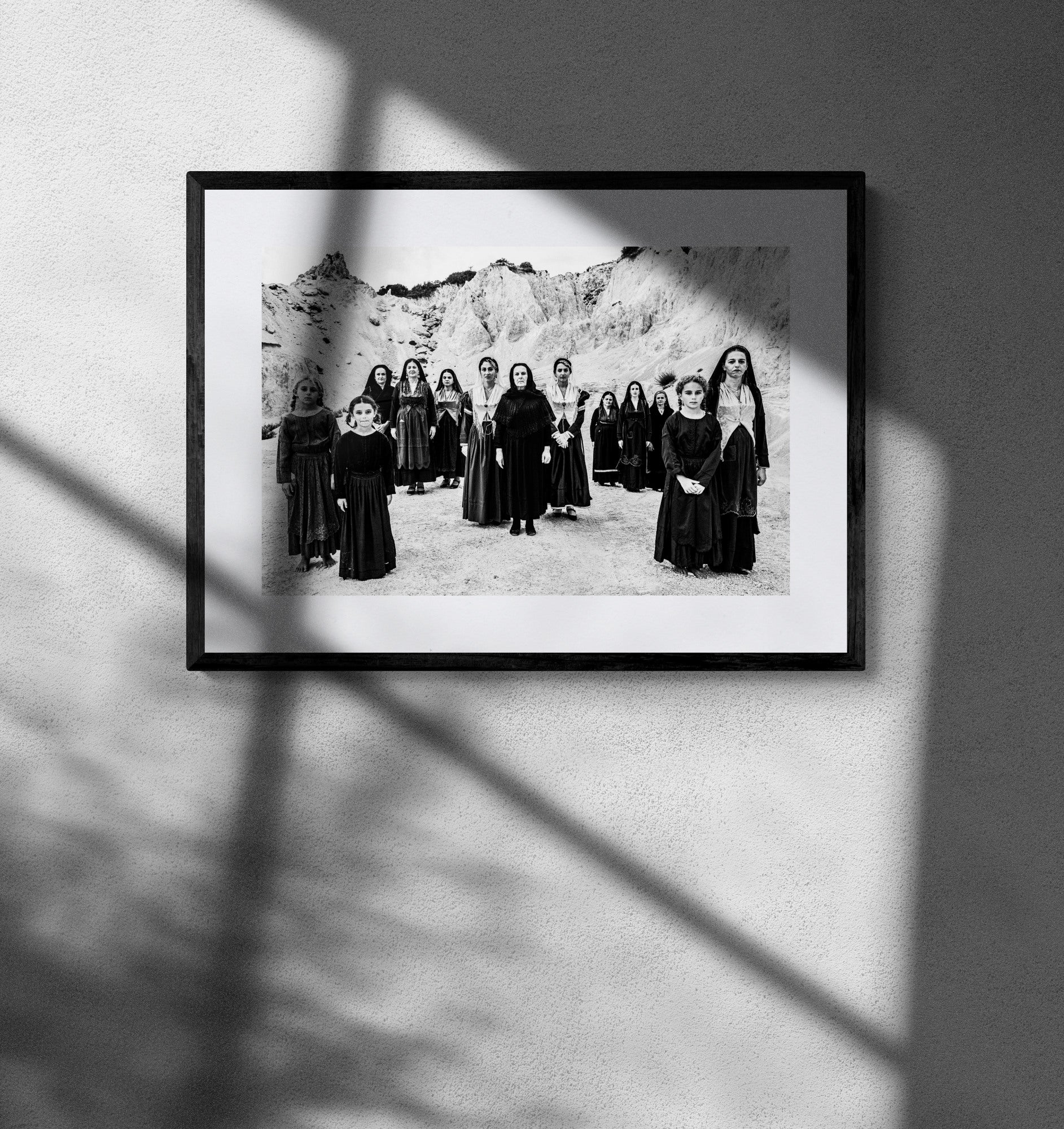 Black and White Photography Wall Art Greece | Costumes of Lefkada island multiple generations Ionian Sea by George Tatakis - single framed photo