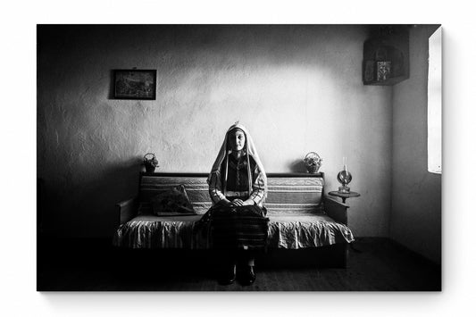 Black and White Photography Wall Art Greece | Lady in couch Mani Thrace by George Tatakis - whole photo