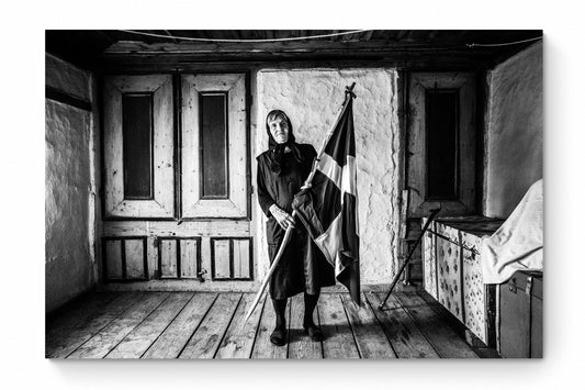 Black and White Photography Wall Art Greece | Lady with flag Metaxades Thrace by George Tatakis - whole photo