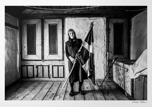Black and White Photography Wall Art Greece | Lady with flag Metaxades Thrace by George Tatakis