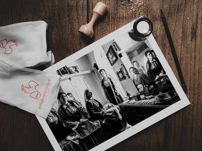 Black and White Photography Wall Art Greece | Costumes of Platanos in a traditional local bedroom Nafpaktos Aetoloacarnanea Greece by George Tatakis - photo print on table