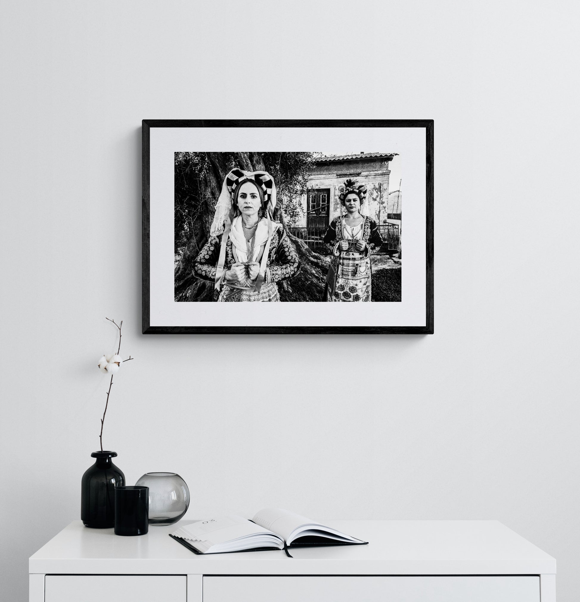 Black and White Photography Wall Art Greece | Costumes of southern Corfu island at the village Korakades Ionian Sea by George Tatakis - single framed photo