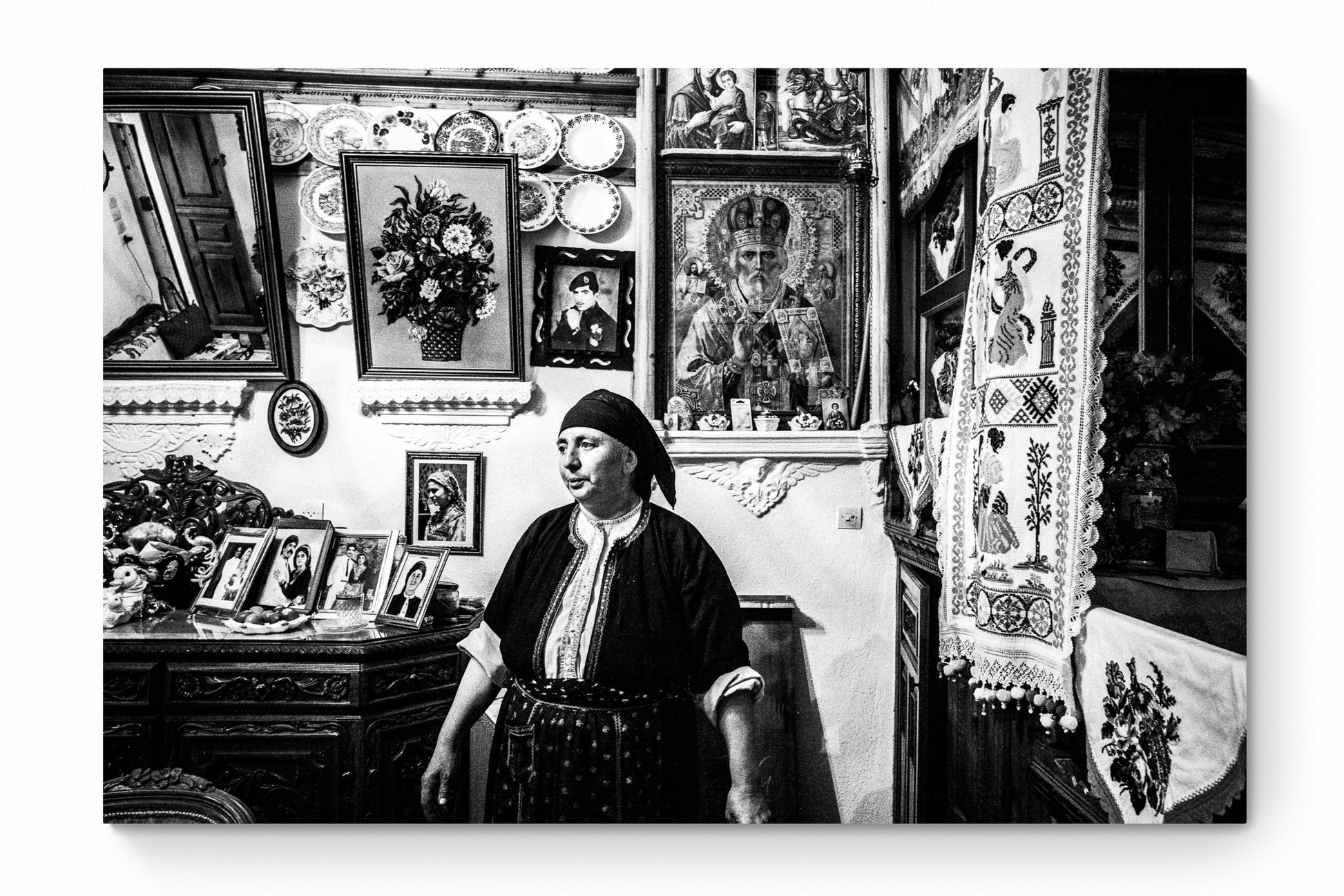 Black and White Photography Wall Art Greece | Woman in a traditional house Olympos Karpathos Dodecanese by George Tatakis - whole photo