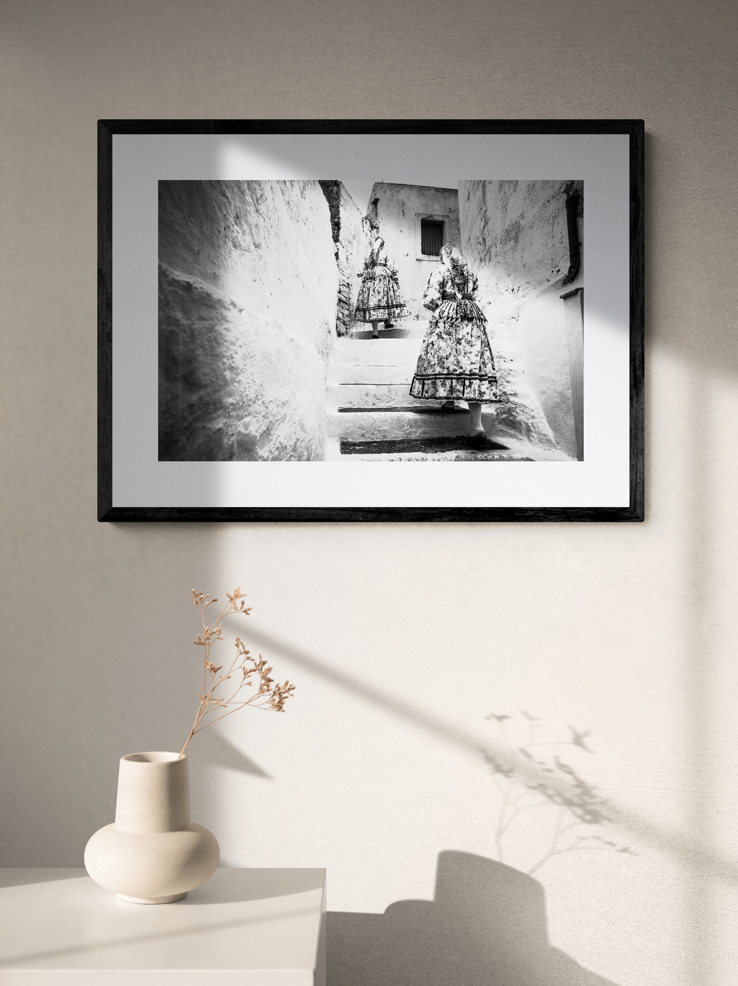 Black and White Photography Wall Art Greece | Women going to the church in Olympos Karpathos by George Tatakis - single framed photo