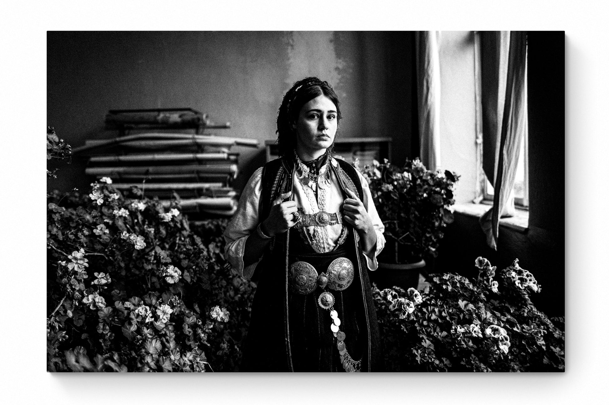 Black and White Photography Wall Art Greece | Costume of Polypotamos around Geranium Florina W. Macedonia by George Tatakis - whole photo