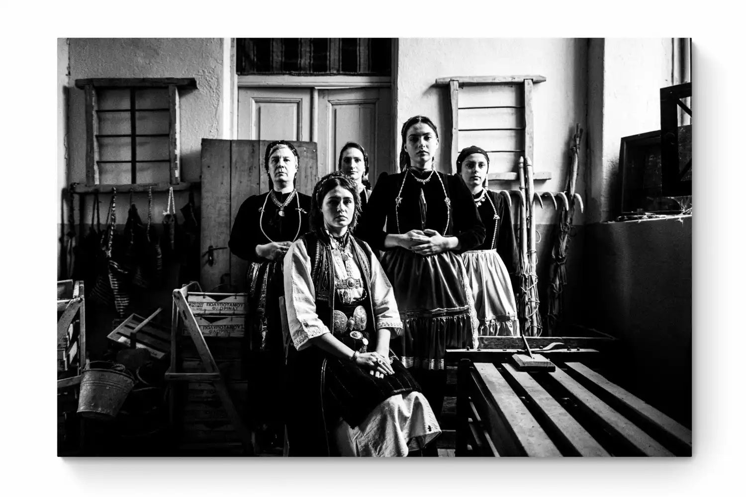 Black and White Photography Wall Art Greece | Costumes of Polypotamos at the local Museum Florina W. Macedonia by George Tatakis - whole photo