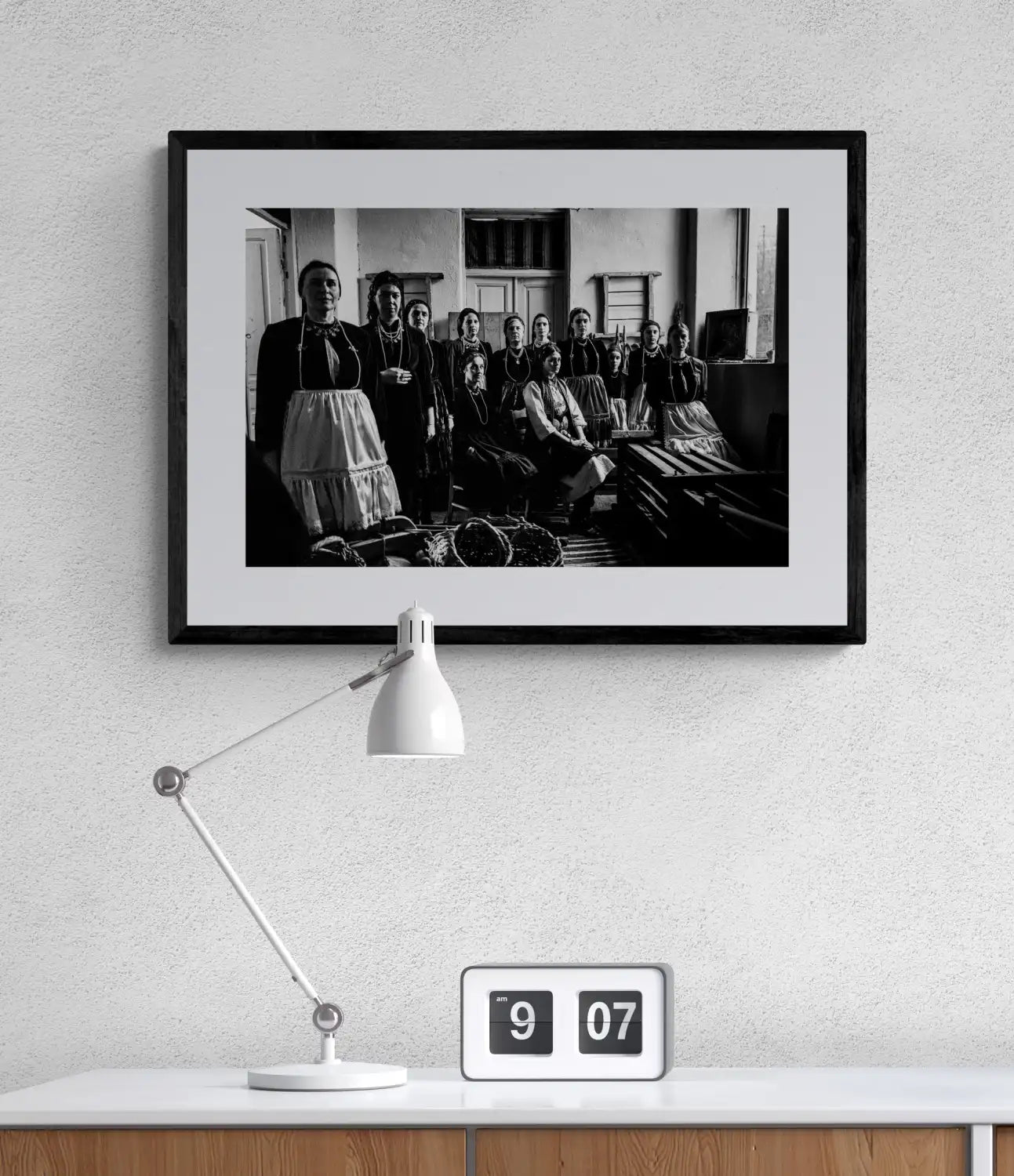 Black and White Photography Wall Art Greece | Costumes of Polypotamos at the local Museum Florina W. Macedonia by George Tatakis - single framed photo