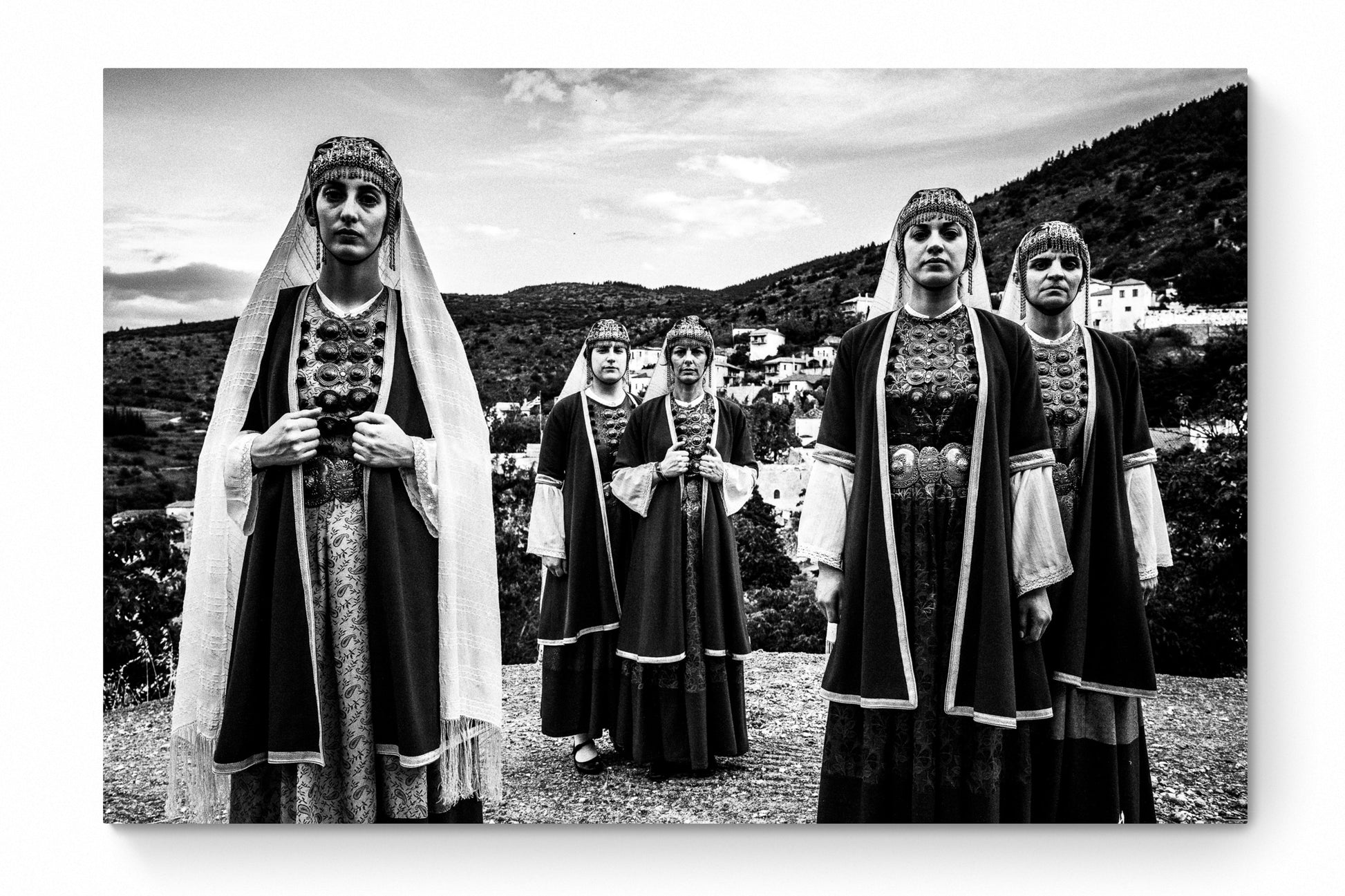 Black and White Photography Wall Art Greece | Costumes of Prastos overlooking the village Arcadia Peloponnese by George Tatakis - whole photo