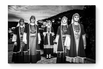 Black and White Photography Wall Art Greece | Costumes of Prastos overlooking the village Arcadia Peloponnese by George Tatakis - whole photo