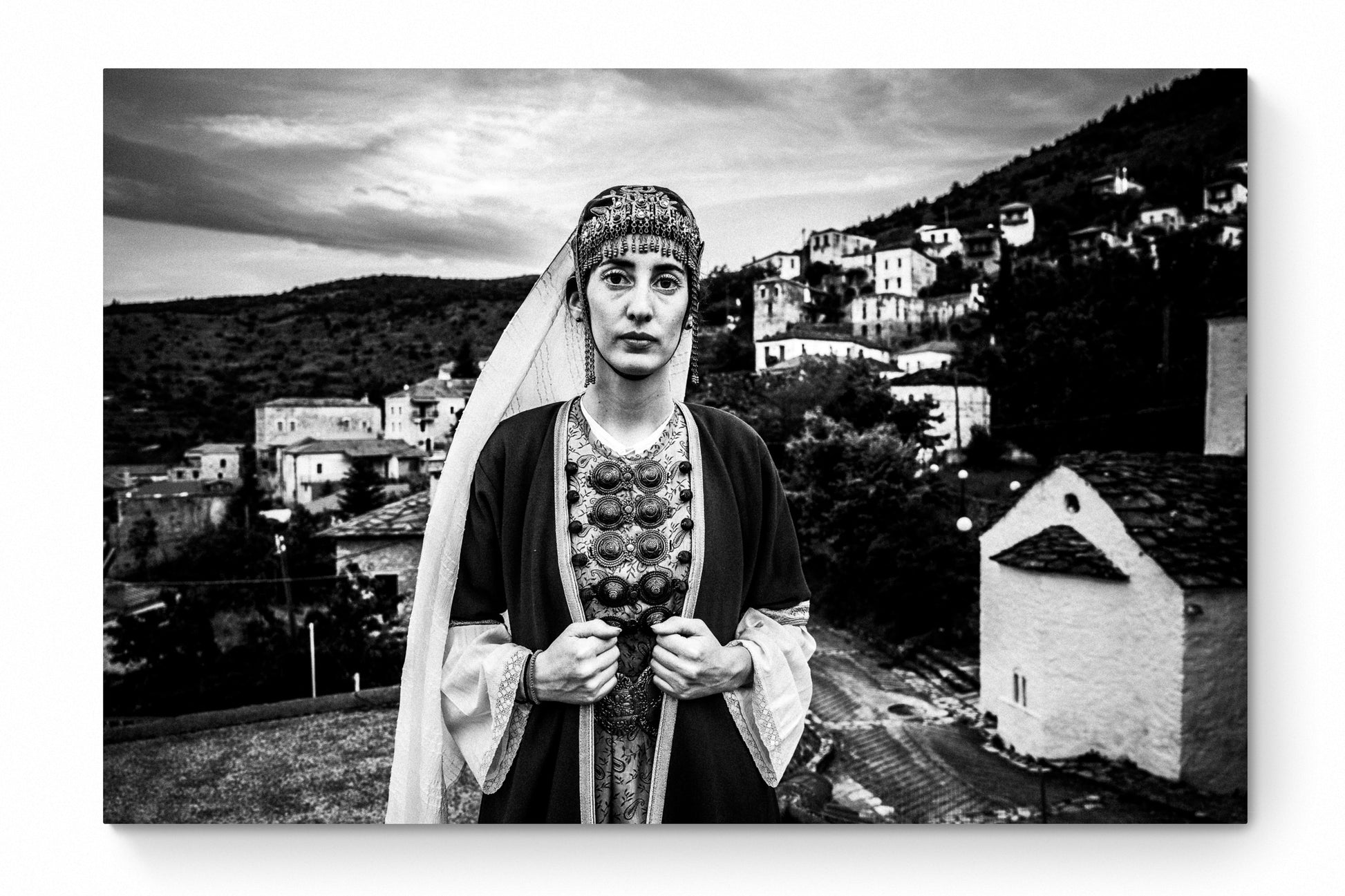Black and White Photography Wall Art Greece | Costume of Prastos overlooking the village Arcadia Peloponnese by George Tatakis - whole photo