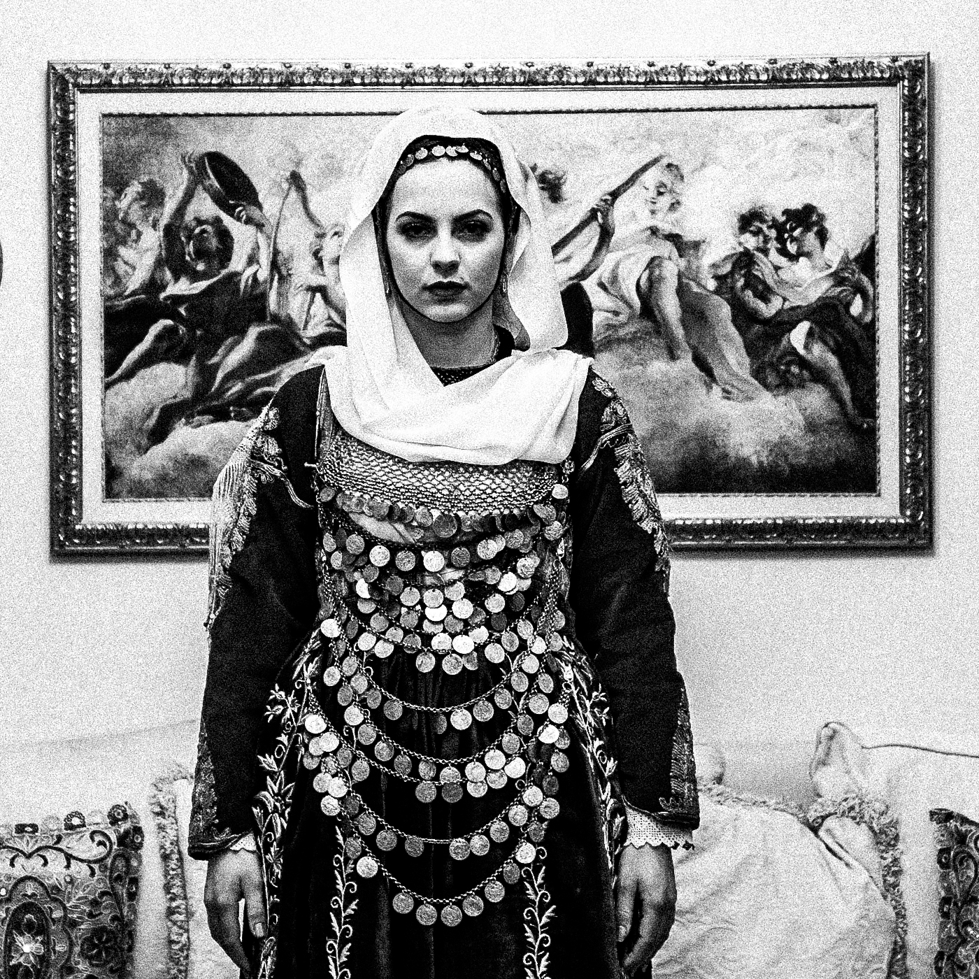 Black and White Photography Wall Art Greece | Bridal costume of Salamina Attica by George Tatakis - detailed view