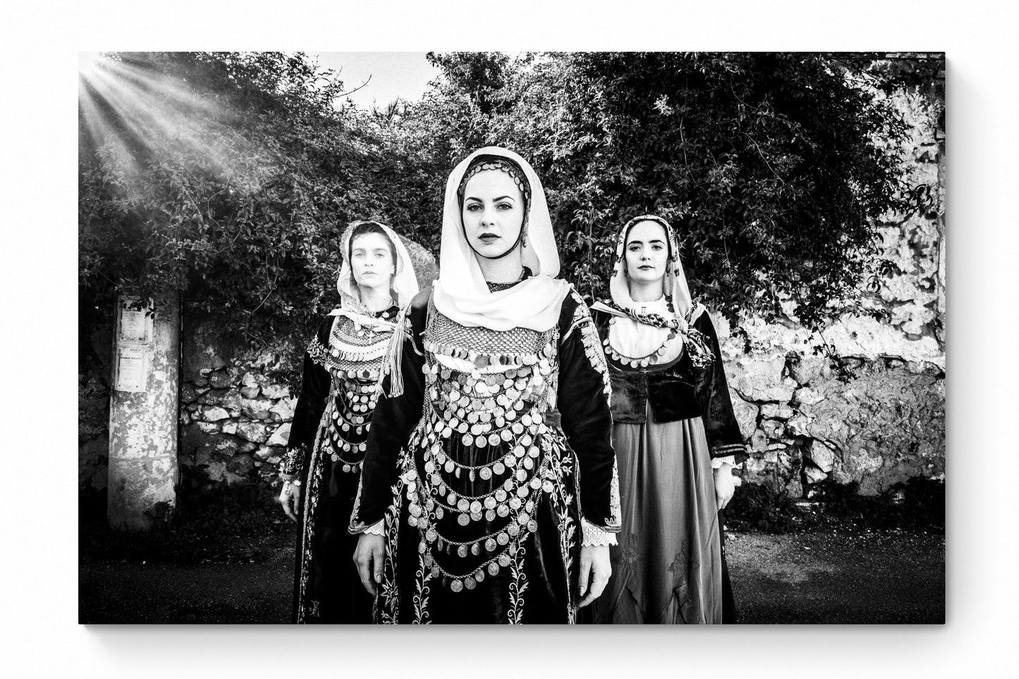 Black and White Photography Wall Art Greece | Three ladies in Salamina Saronic gulf Attica by George Tatakis - whole photo
