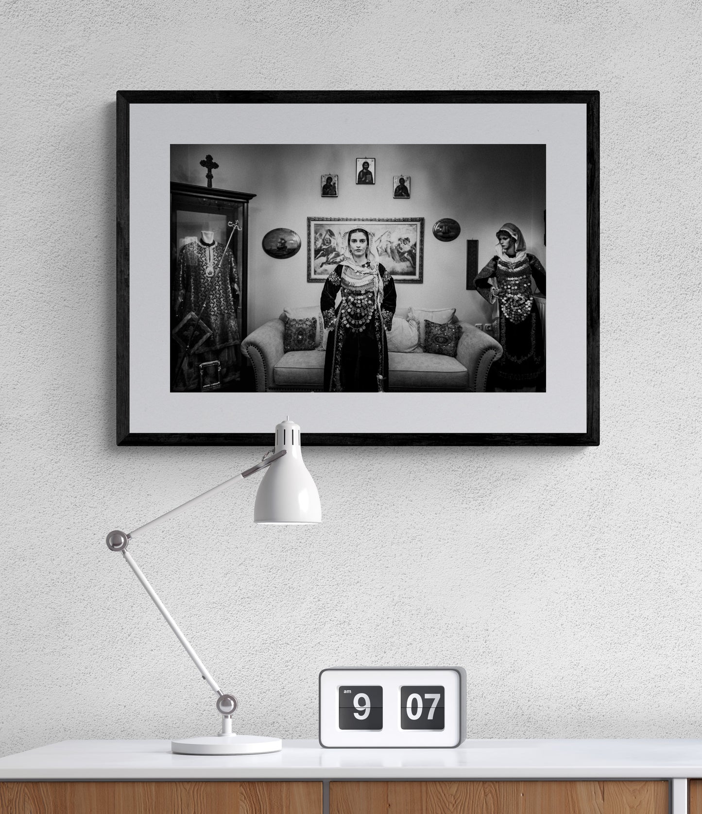 Black and White Photography Wall Art Greece | Engagement costume of Salamina Attica by George Tatakis - single framed photo