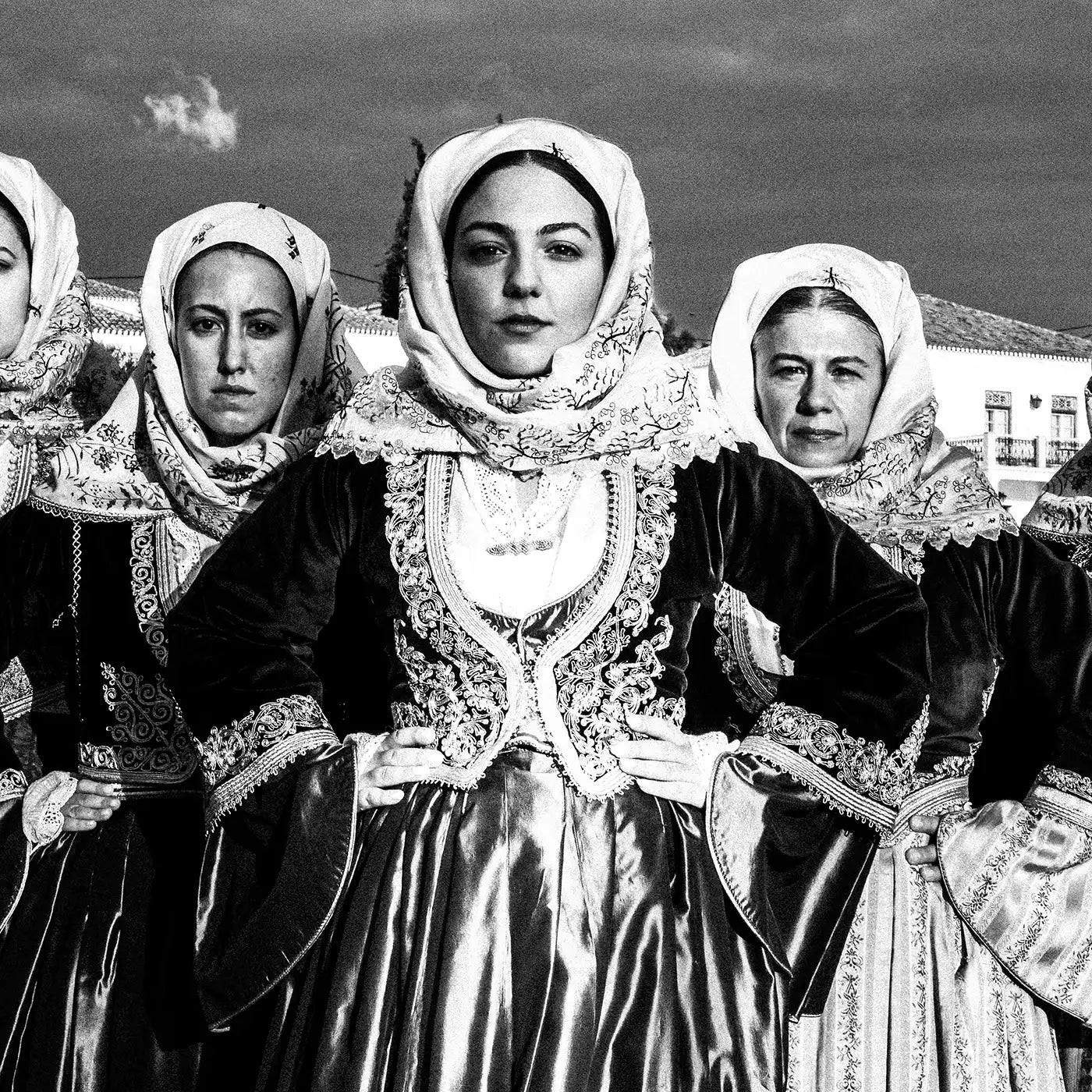 Black and White Photography Wall Art Greece | Bouboulina dresses in Spetses island Saronic gulf by George Tatakis - detailed view