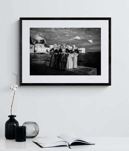Black and White Photography Wall Art Greece | Bouboulina dresses in Spetses island Saronic gulf by George Tatakis - single framed photo