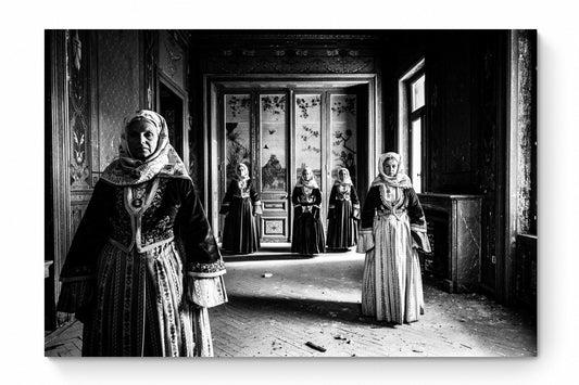 Black and White Photography Wall Art Greece | Bouboulina dresses in Spetses island Anargyros’ mansion Saronic gulf by George Tatakis - whole photo
