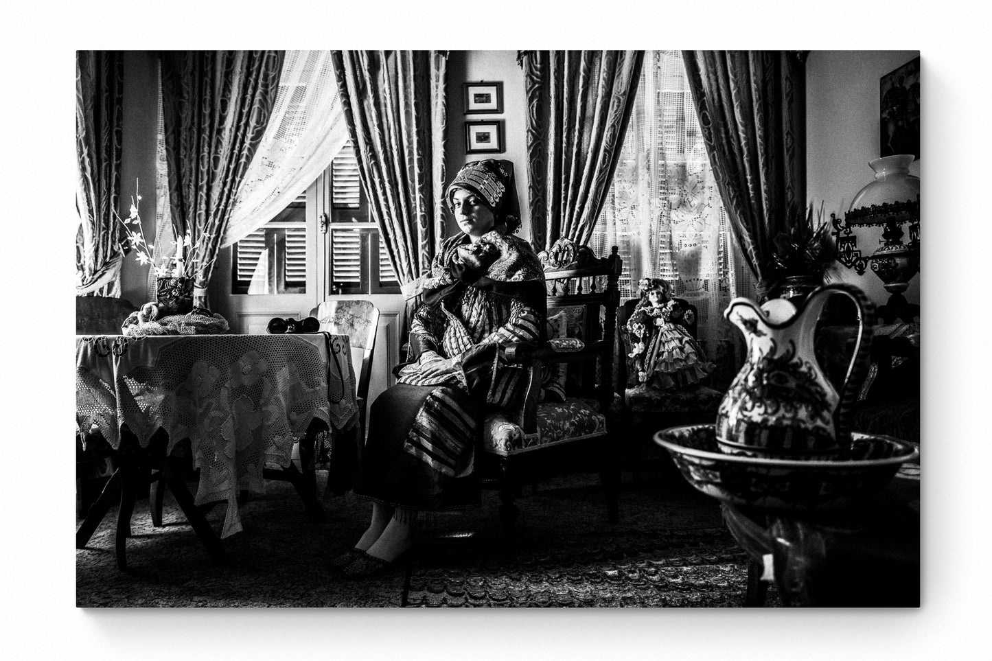Black and White Photography Wall Art Greece | Costume of Symi island inside a traditional house Dodecanese Greece by George Tatakis - whole photo