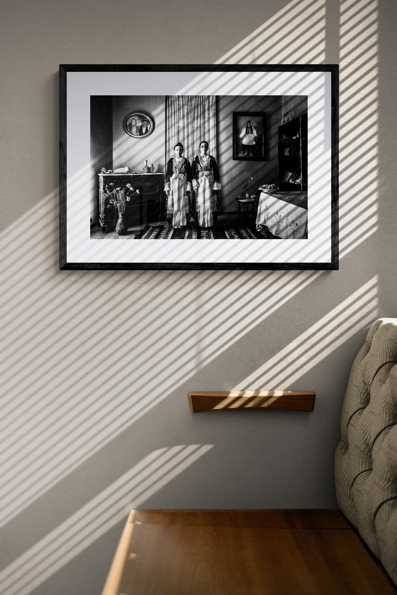 Black and White Photography Wall Art Greece | Costumes of Tegea in a traditional home Arcadia Peloponnese by George Tatakis - single framed photo