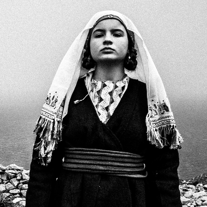 Black and White Photography Wall Art Greece | Costumes of Tilos island at a windy cliff Dodecanese Greece by George Tatakis - detailed view