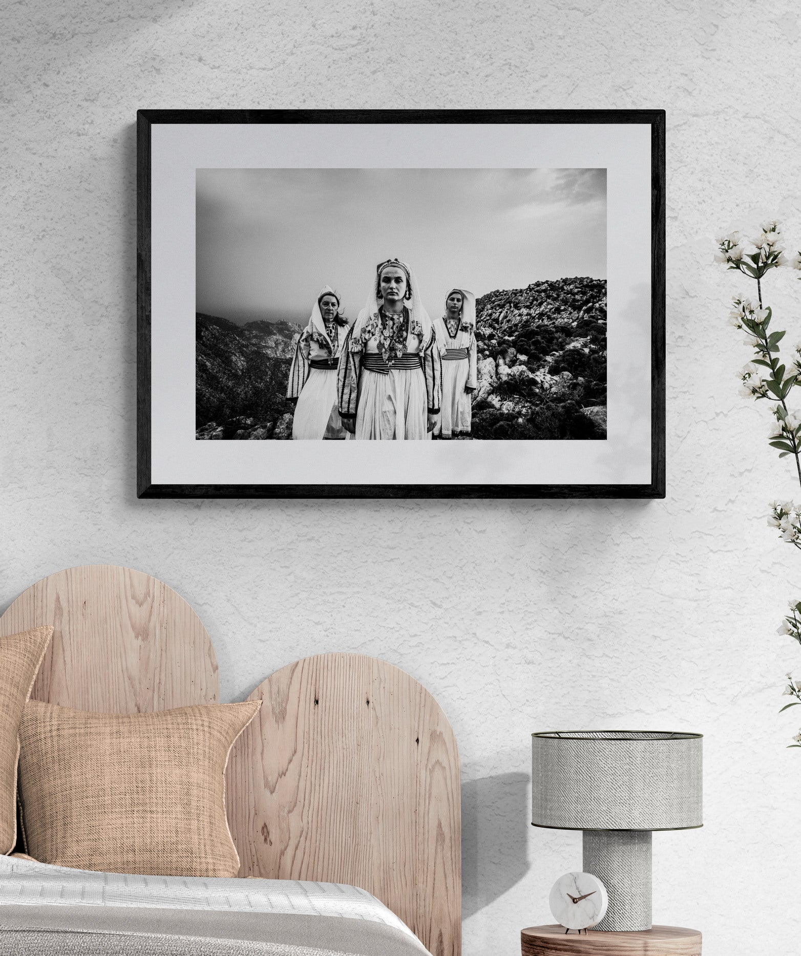 Black and White Photography Wall Art Greece | Costumes of Tilos island at a cliff Dodecanese Greece by George Tatakis - single framed photo