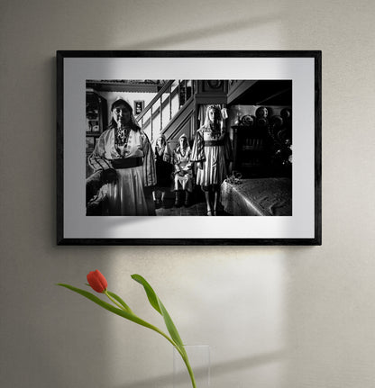 Black and White Photography Wall Art Greece | Costumes of Tilos island inside a traditional house Dodecanese Greece by George Tatakis - single framed photo