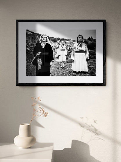 Black and White Photography Wall Art Greece | Costumes of Tilos island at an old local village Dodecanese Greece by George Tatakis - single framed photo
