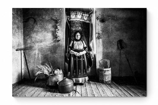 Black and White Photography Wall Art Greece | Old lady in Karagouna dress Glinos Trikala Thessaly by George Tatakis - whole photo