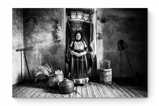 Black and White Photography Wall Art Greece | Old lady in Karagouna dress Glinos Trikala Thessaly by George Tatakis - whole photo