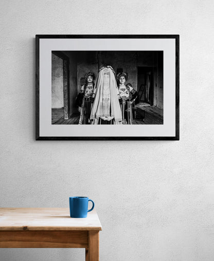 Black and White Photography Wall Art Greece | Karagouna bridal dresses of Trikala in Glinos Thessaly by George Tatakis - single framed photo