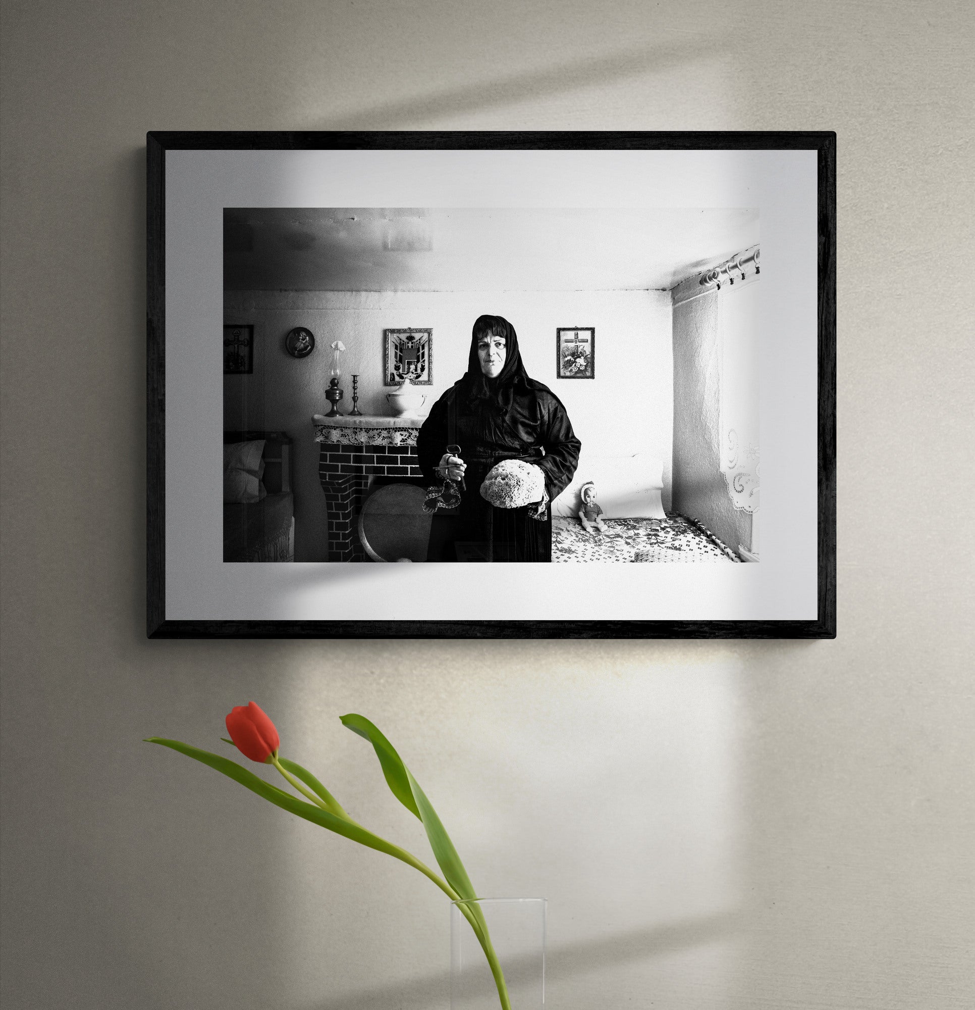 Black and White Photography Wall Art Greece | Lady at Trikeri S. Pelion with sponge keys Thessaly by George Tatakis - single framed photo