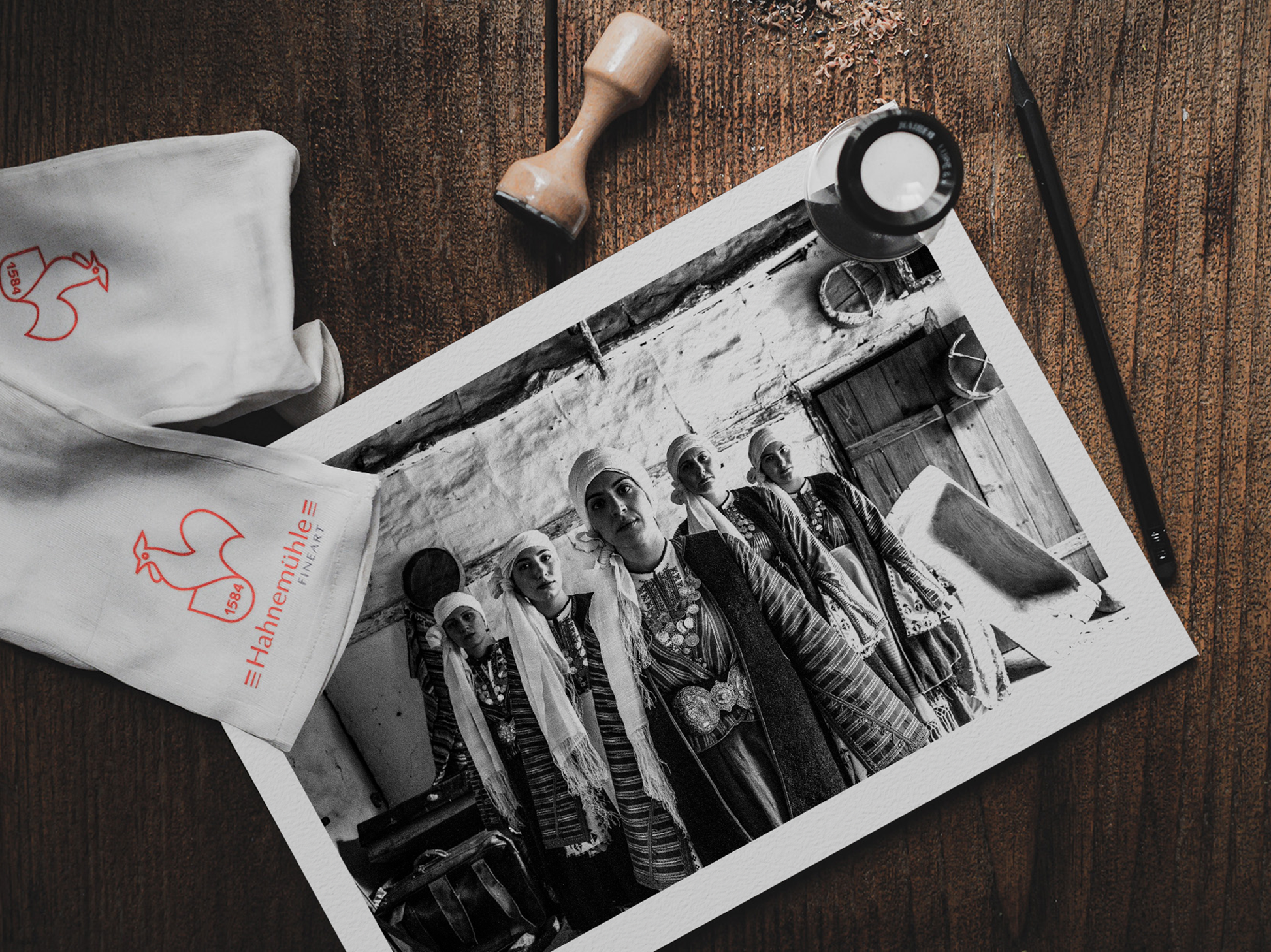 Black and White Photography Wall Art Greece | Costumes of Vamvakou in a traditional home Lakonia Peloponnese by George Tatakis - photo print on table