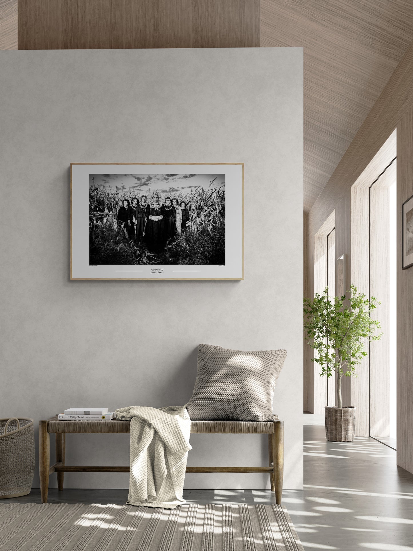 Black and White Photo Wall Art Poster from Greece | Costumes in a Cornfield, Nea Vyssa, Evros, Thrace, by George Tatakis - bohemian room