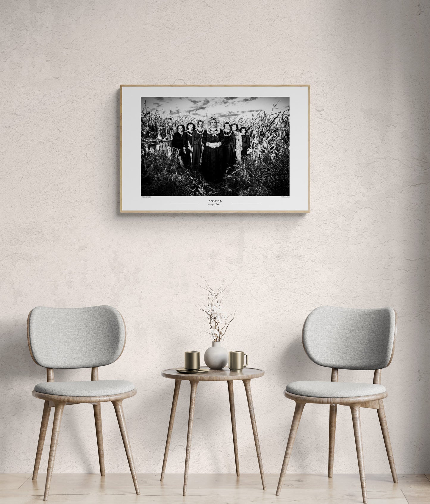 Black and White Photo Wall Art Poster from Greece | Costumes in a Cornfield, Nea Vyssa, Evros, Thrace, by George Tatakis - chic room