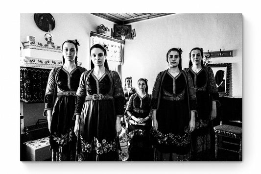 Metsovo, Epirus, Greece | Costumes next to Fireplace | Black-and-White Wall Art Photography - thumb