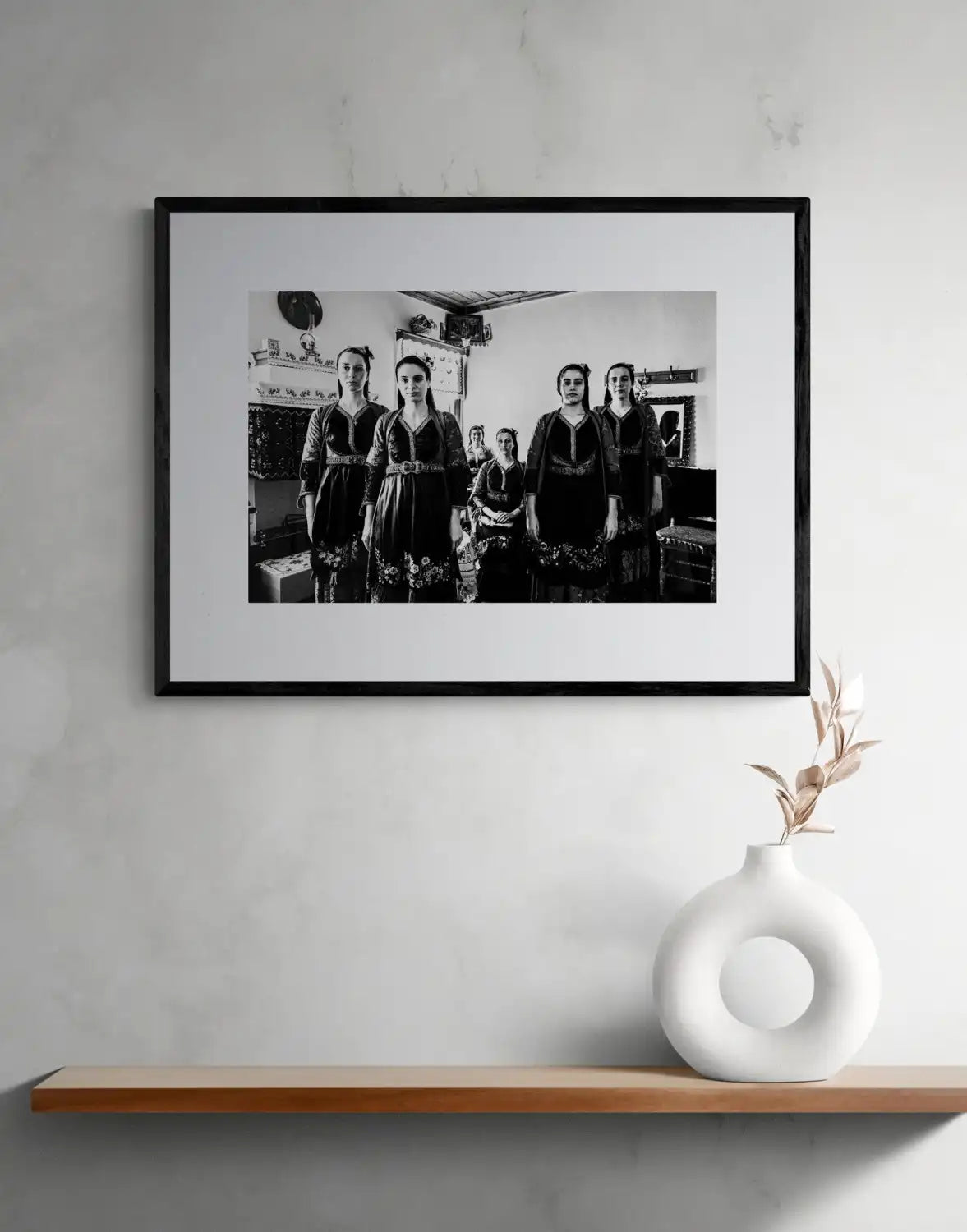 Metsovo, Epirus, Greece | Costumes next to Fireplace | Black-and-White Wall Art Photography - single print framed